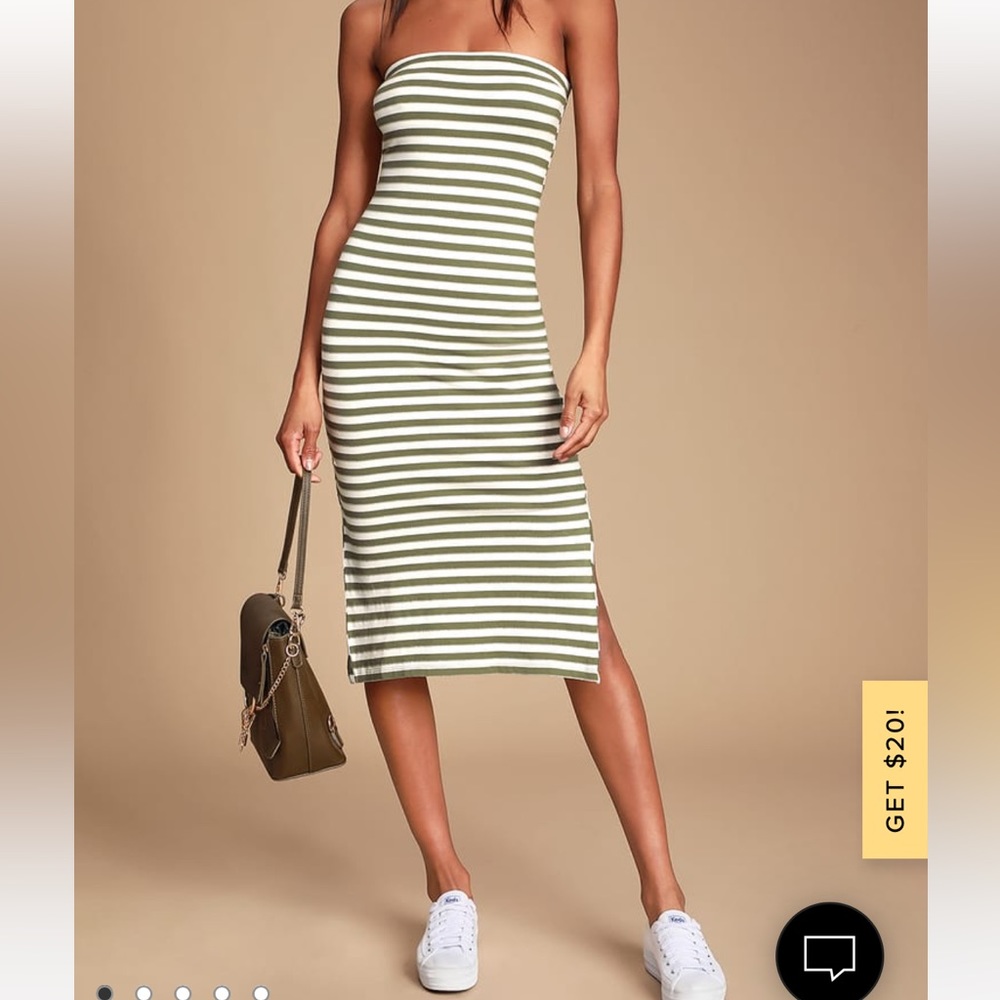 Lulus Raincheck Olive Green Striped Tube Dress